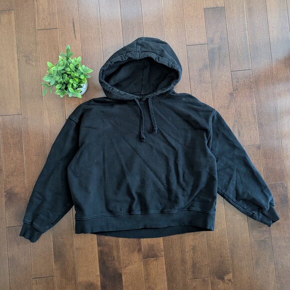 H&M BASIC BLACK CROP HOODIE - Picture 1 of 2